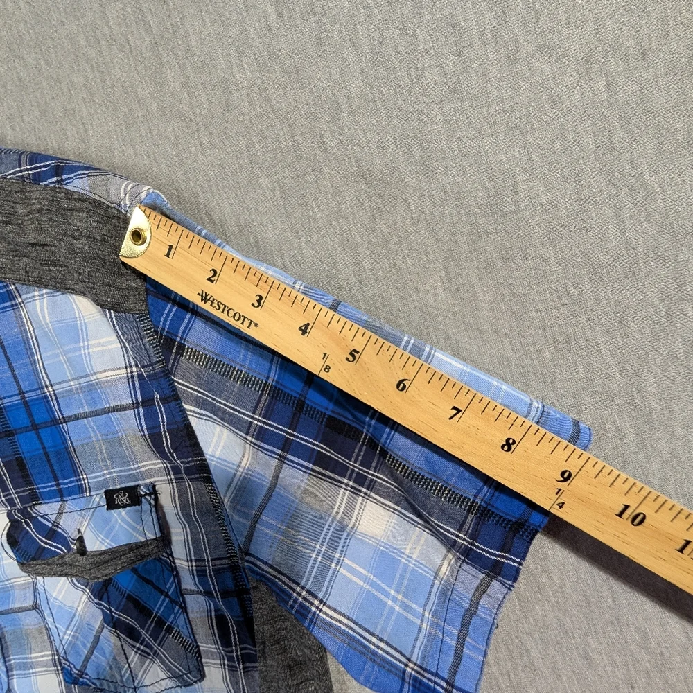 Rock & Republic Plaid Shirt Men's Medium Blue Shirt Sleeve - Picture 5 of 9